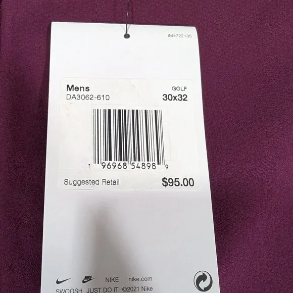 $95 Nike Dri-Fit Vapor Slim Fit Golf Pants Maroon Mens 30x32 34x34 Slim Fit